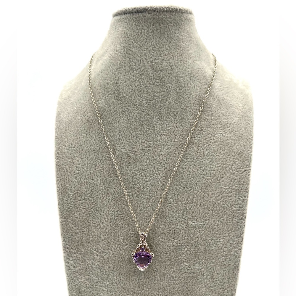 Chapal Zenray NF Sterling Silver 925 Necklace with Purple Amethyst Heart 16 in